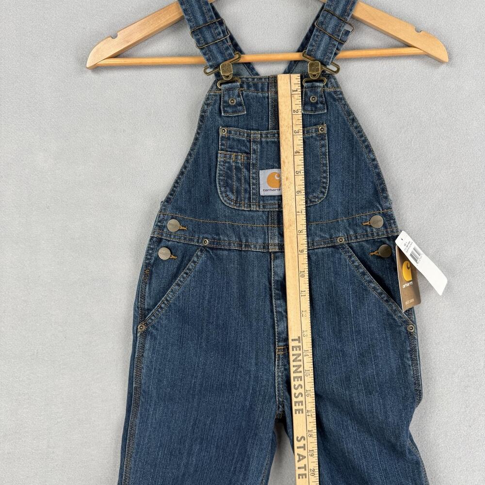 Carhartt Bib Overalls Kids 4 Blue Denim Original Fit Workwear Jeans Pockets - Picture 8 of 14